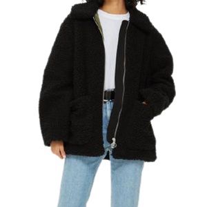 topshop petite black zip-up borg teddy jacket